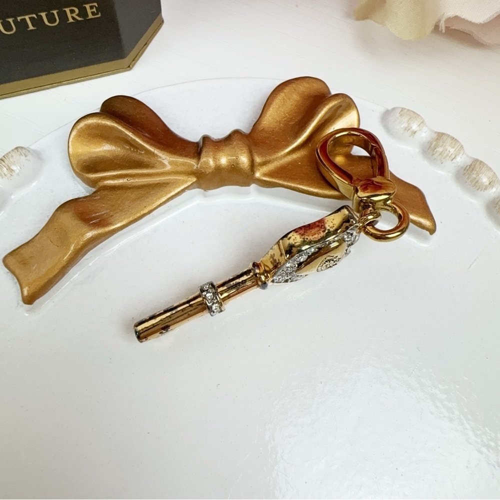Vintage Juicy Couture Gold Tone Pave Rhinestone Key Charm 2.25in - Picture 6 of 9